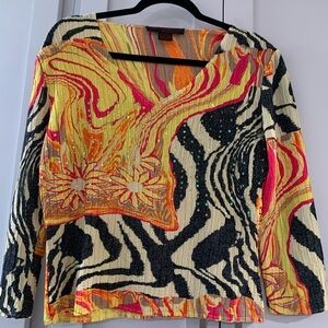 Vintage Multicolored Crinkle Blouse with Zebra/Floral Pattern‎